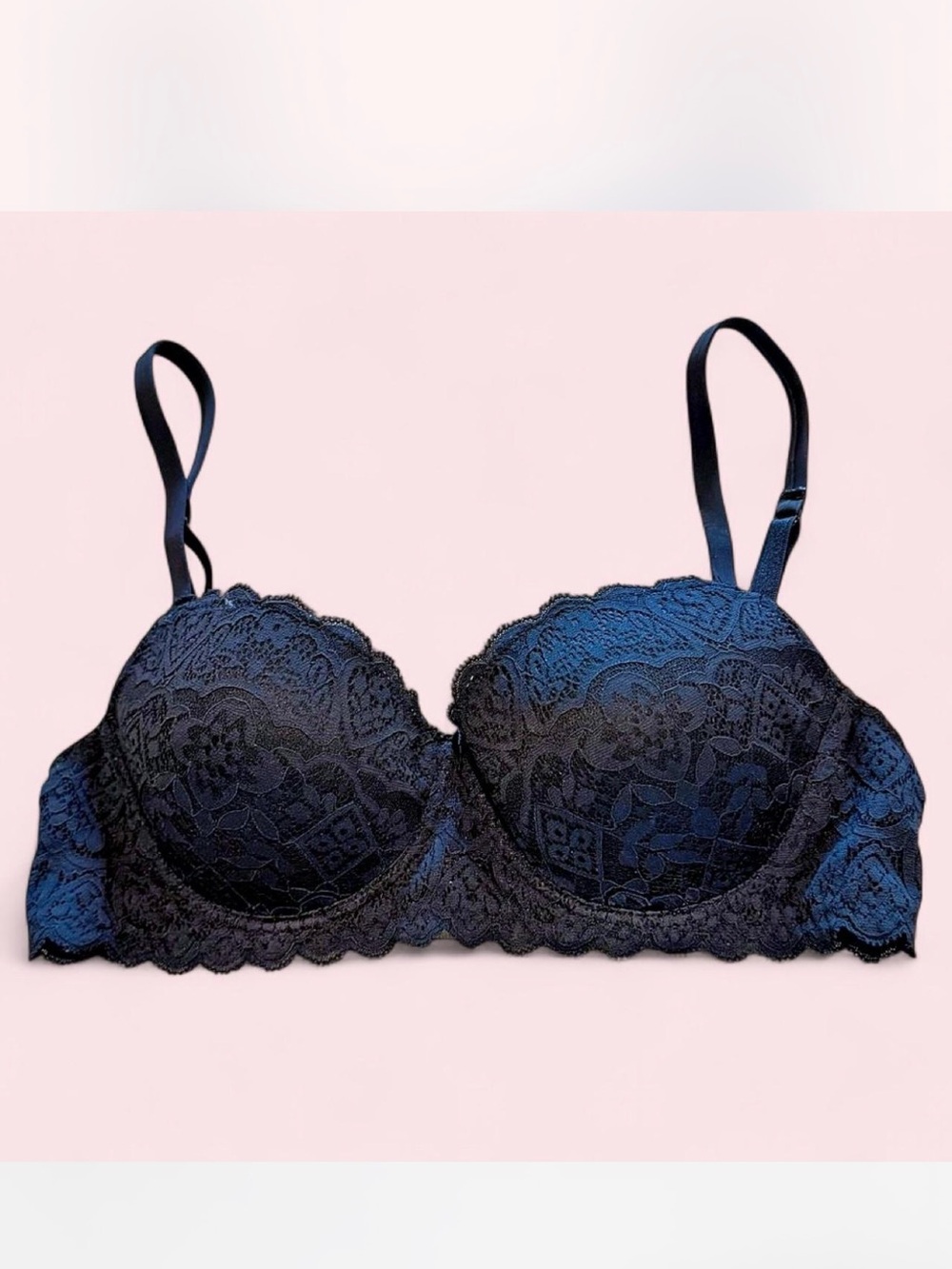 intimissimi Black Lace Balconette Bra with Scalloped Trim
